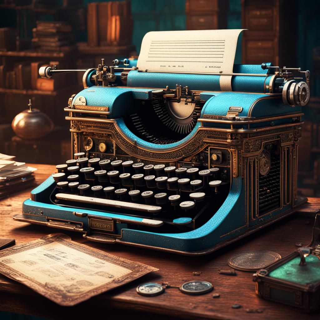 Vintage Typewriter: Detailed Matte Painting in Deep Color