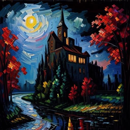 Expressionist Mosaic Landscape in Impasto Acrylic