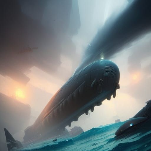 Detailed Submarine in Dark Fantasy Style