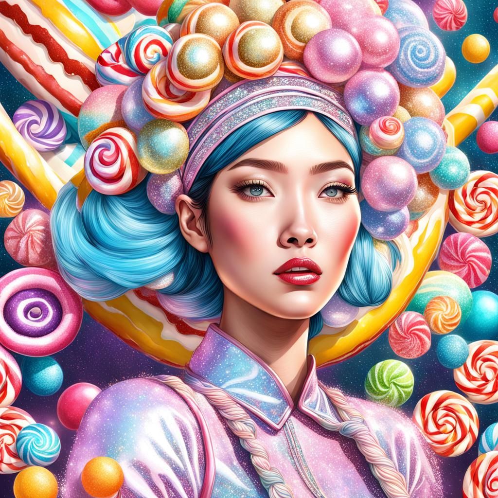 Hyperrealistic Candy Goddess in Postmodern Digital Art
