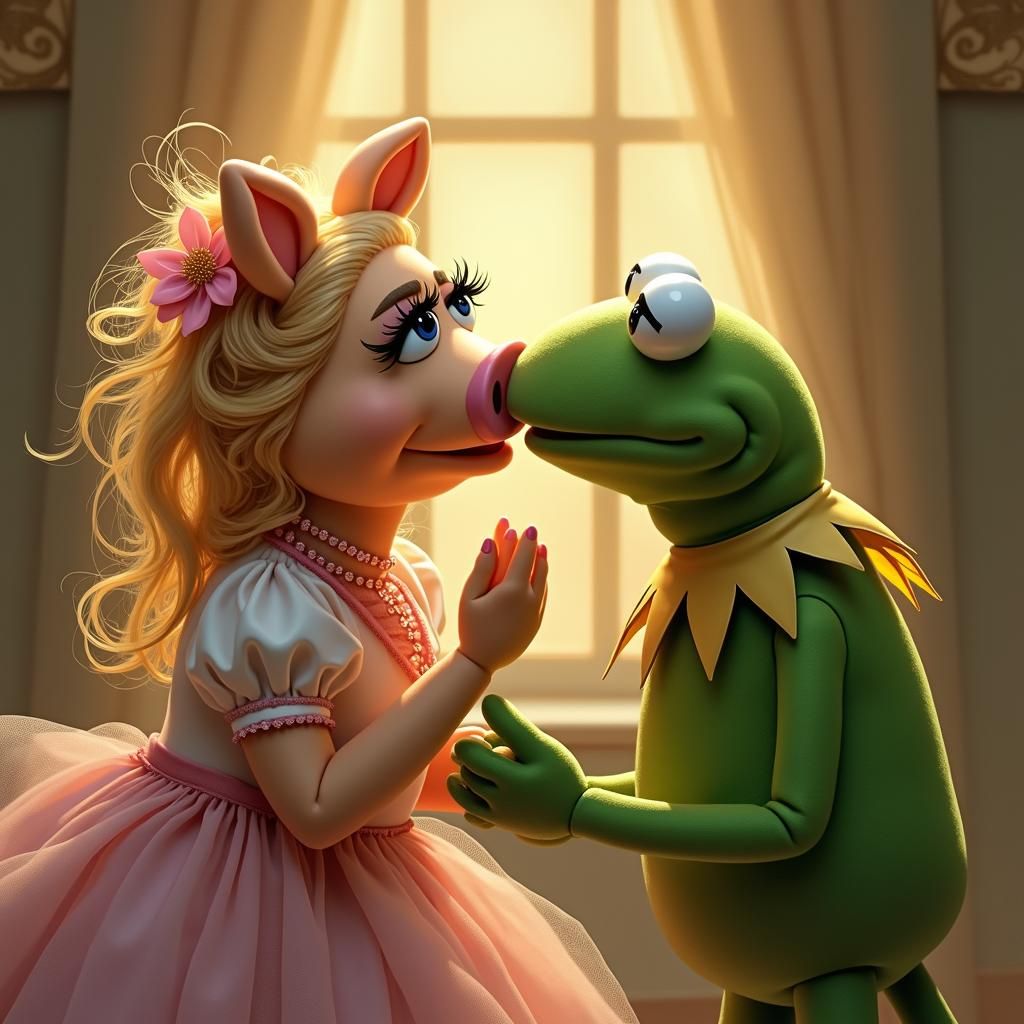 Ms. Piggy Kisses Kermit in Rococo Style