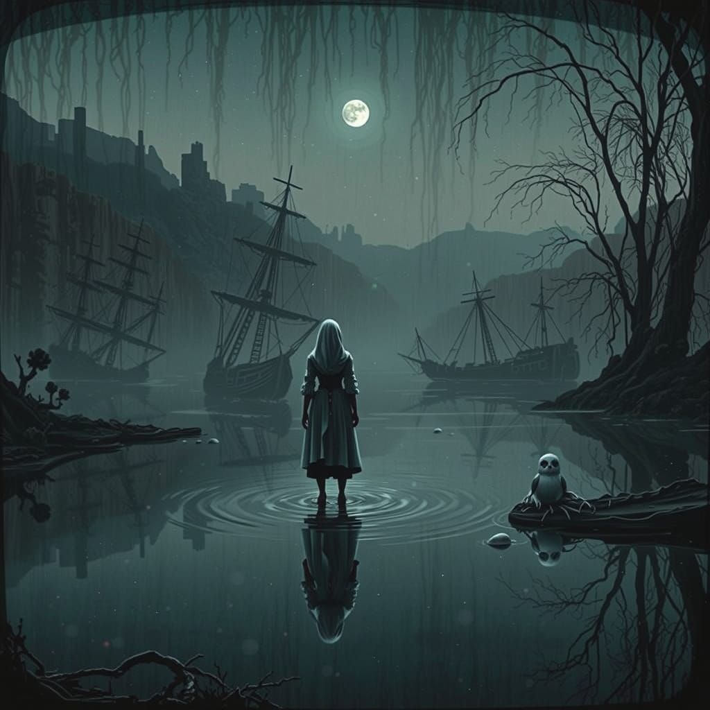 Underwater Ghost Galleon in Bioluminescent Sea Garden