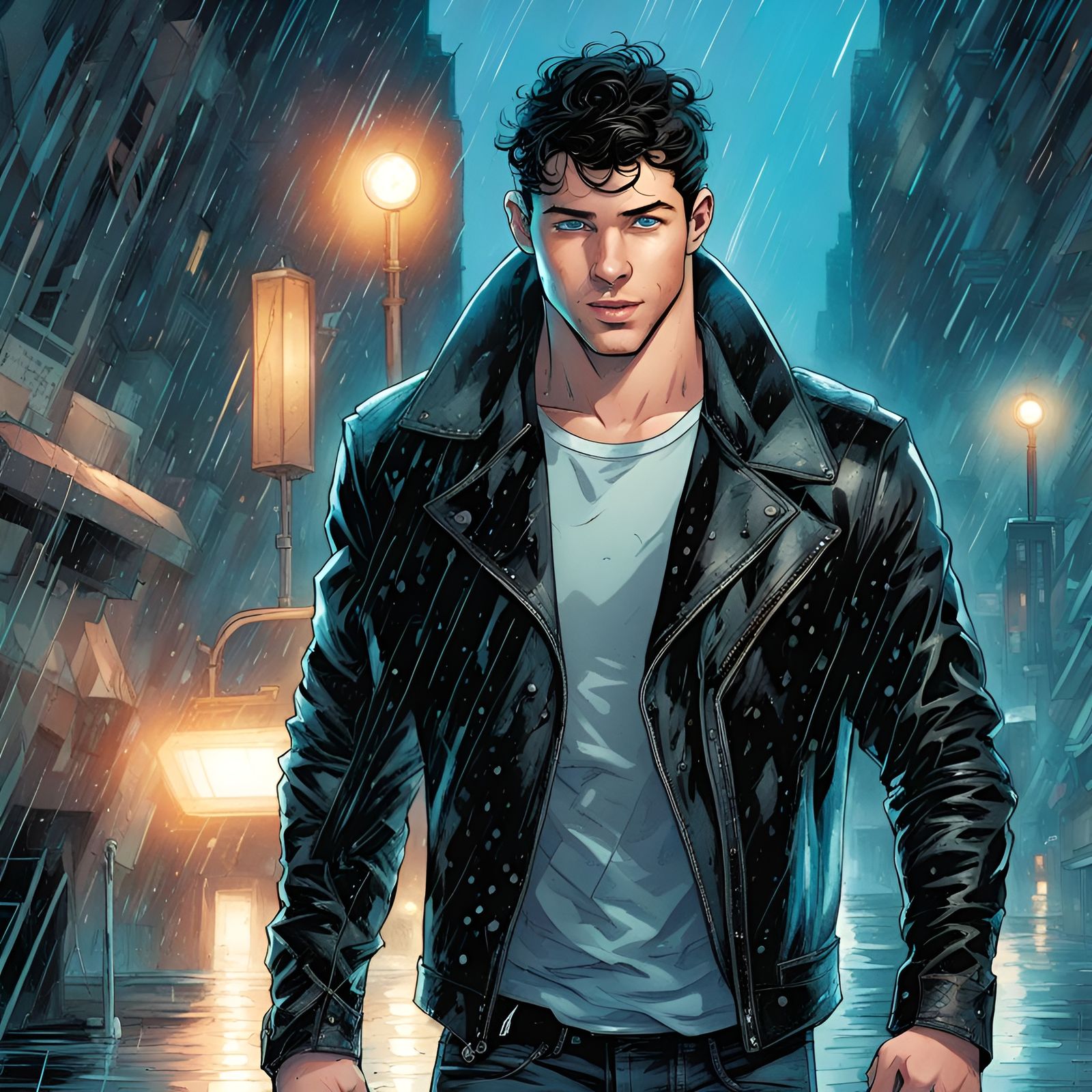 Handsome Man in Rain, Comic Book Art