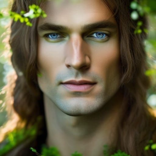 Half-Elf Druid Portrait in Spring Forest