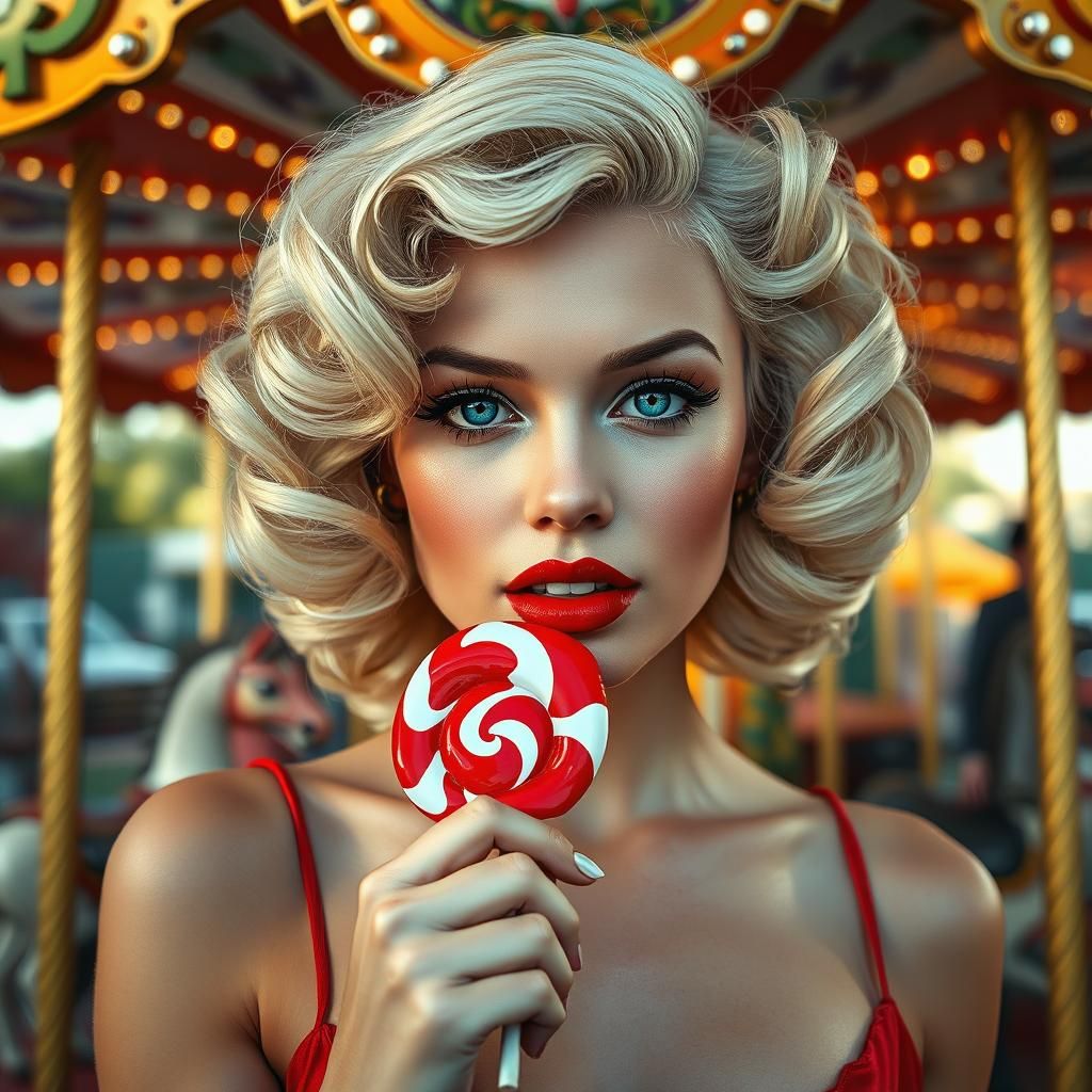 Blonde Woman with Lollipop in Hyperrealistic Concept Art