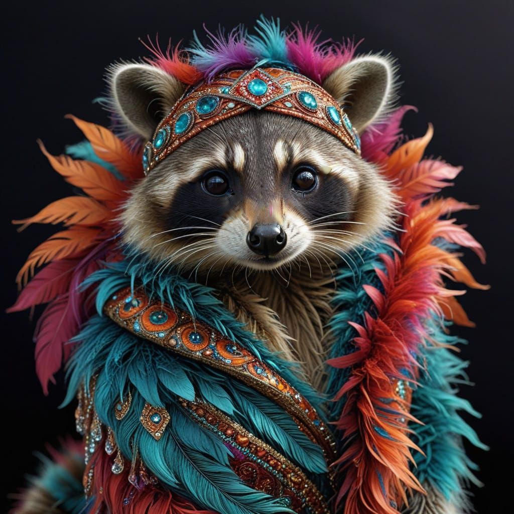 Exotic Flapper Raccoon in Ultra-Realistic Dreamlike Style