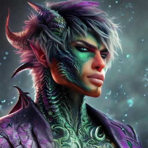 Anime-Style Handsome Dragon Man Digital Art