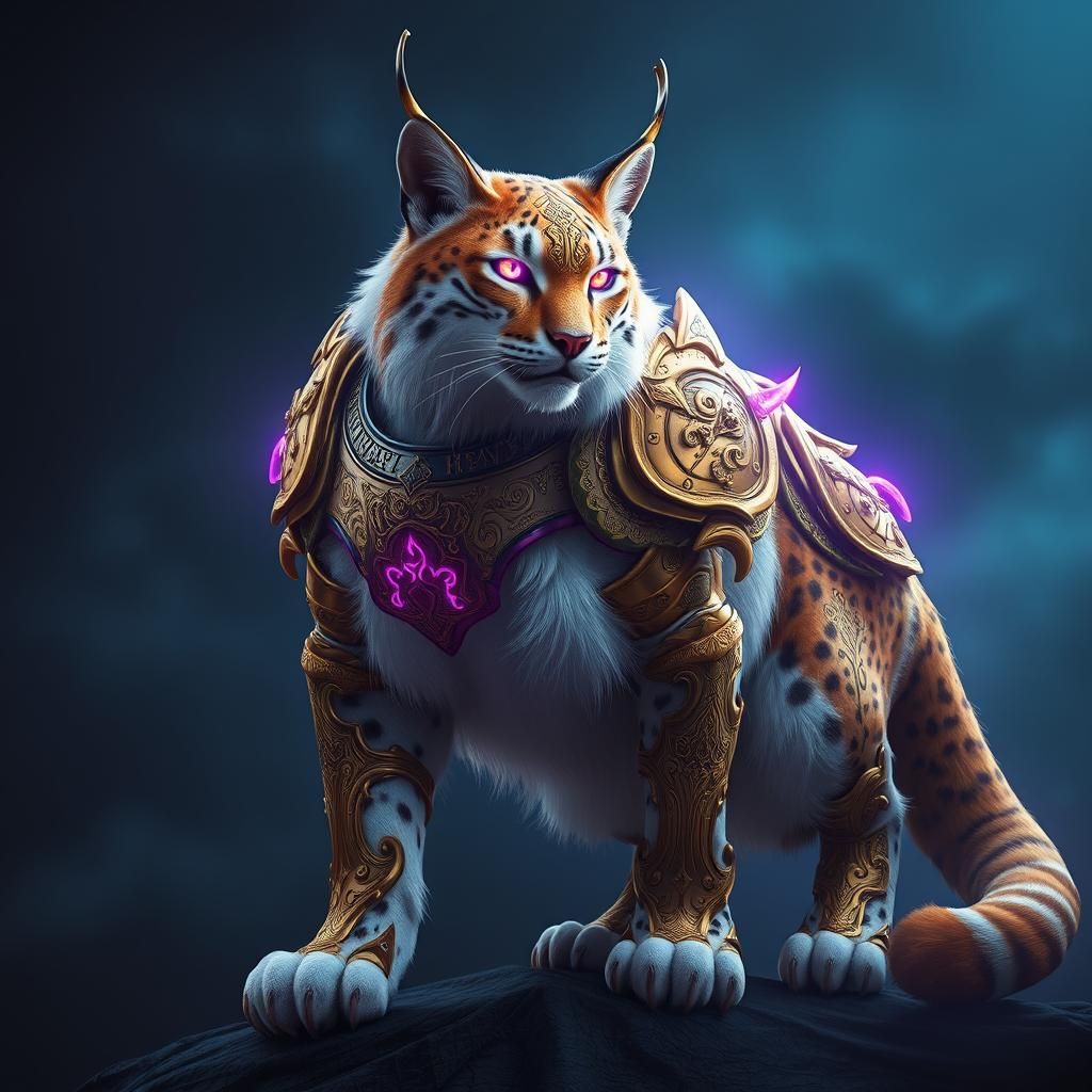 Armored Lynx with Ethereal Aura in Digital Art