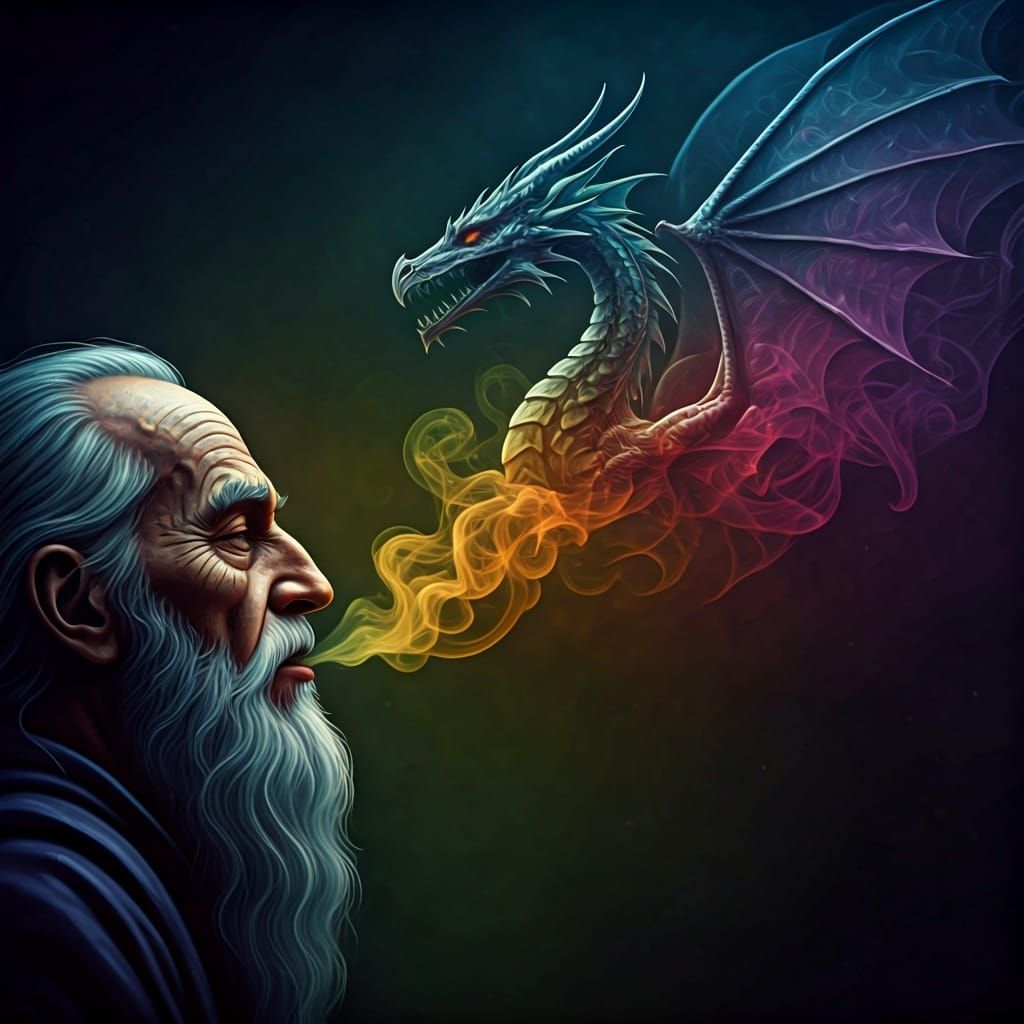Wizard Exhaling Dragon Smoke Silhouette