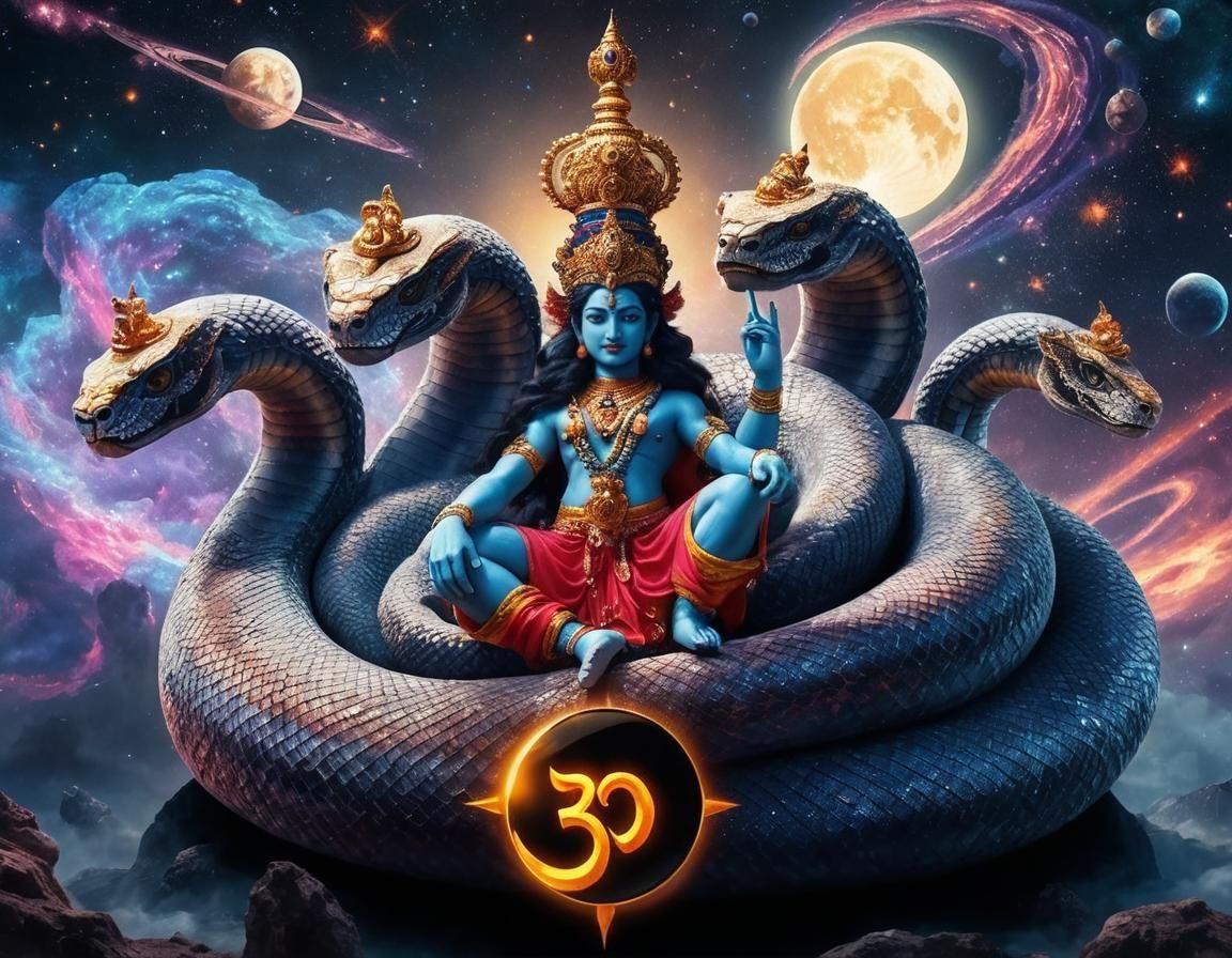 The Hindu God Vishnu resting on Ananta Shesha - The Infinite One