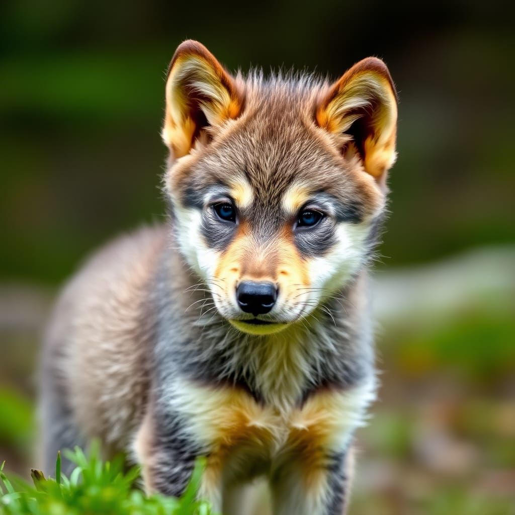 Gray Wolf Pup with Yellow Markings