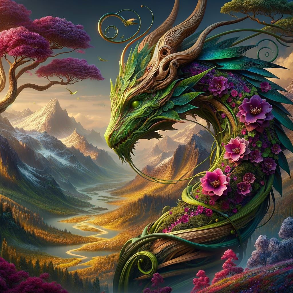 Dragon of Nature and Gold in Golden Hour Landscape