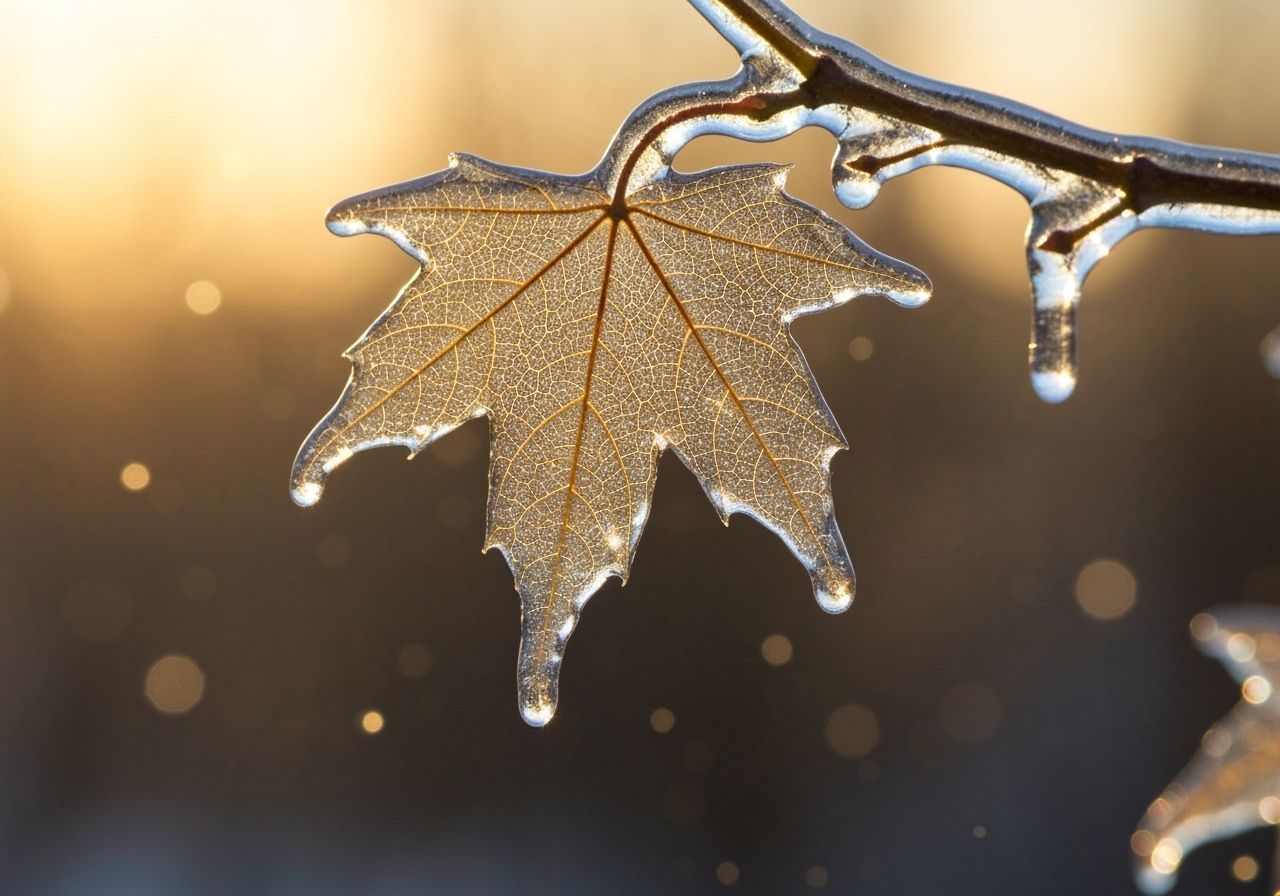 Icy Maple Branch in Winter's Golden Light