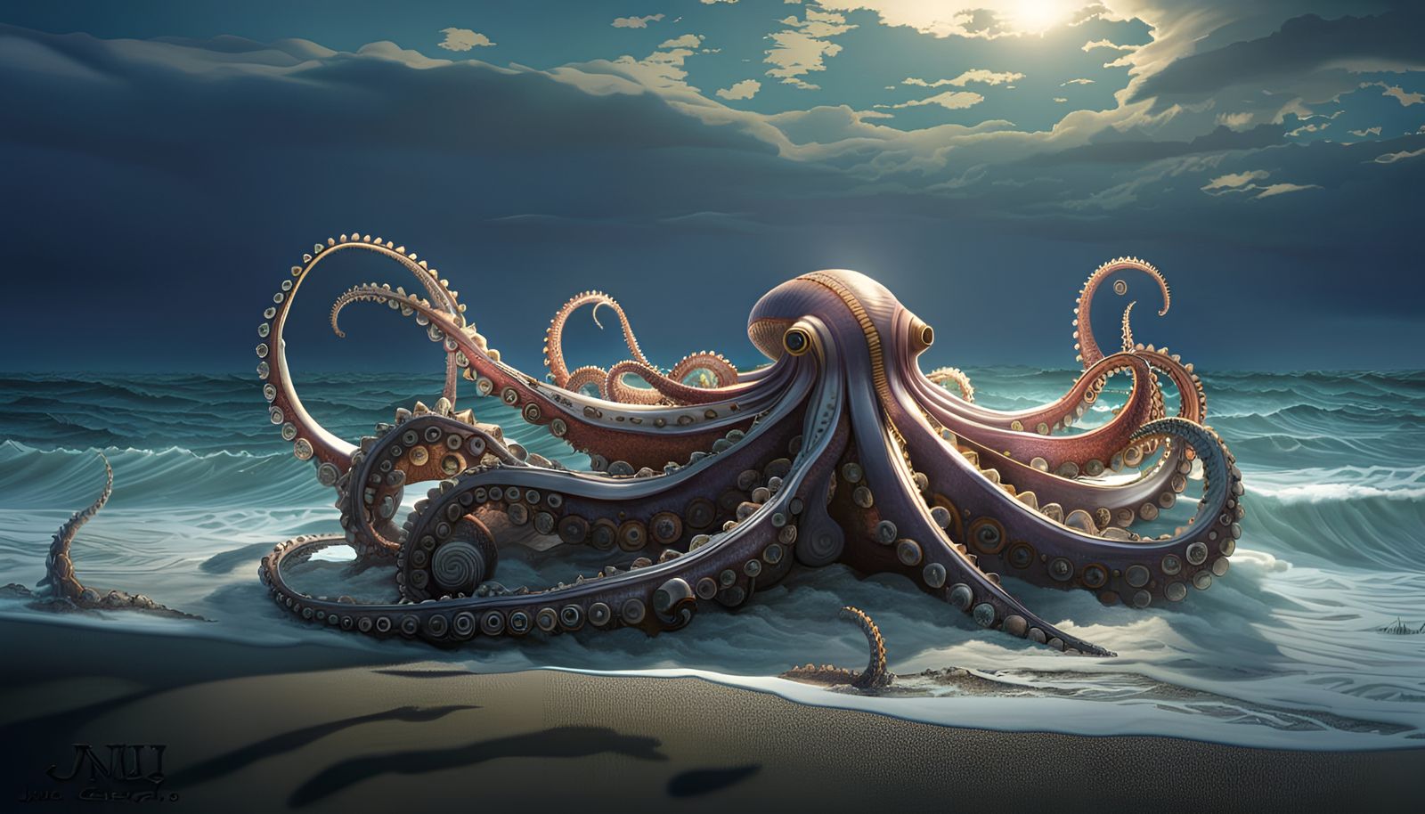 Steampunk Robotic Kraken Emerges from the Deep