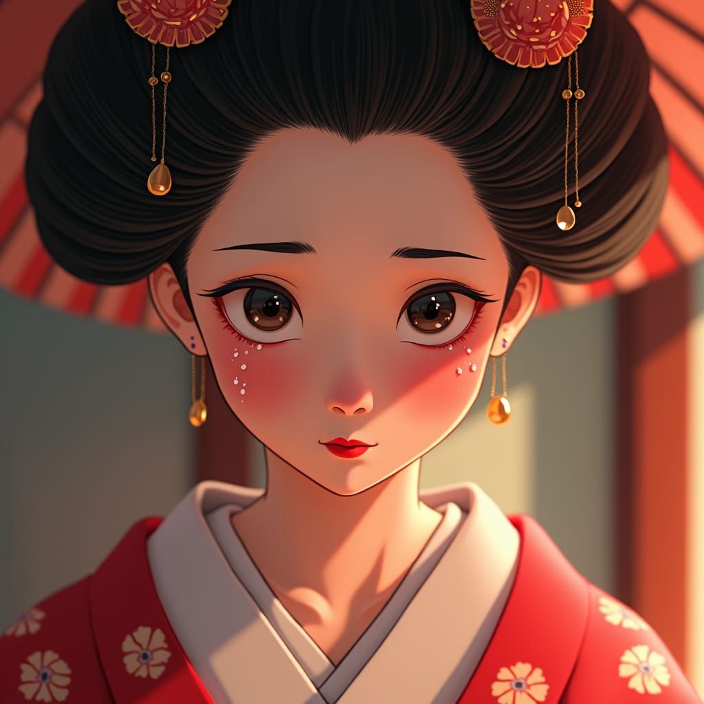 Geisha Tears: Intimate Anime Portrait in 8K