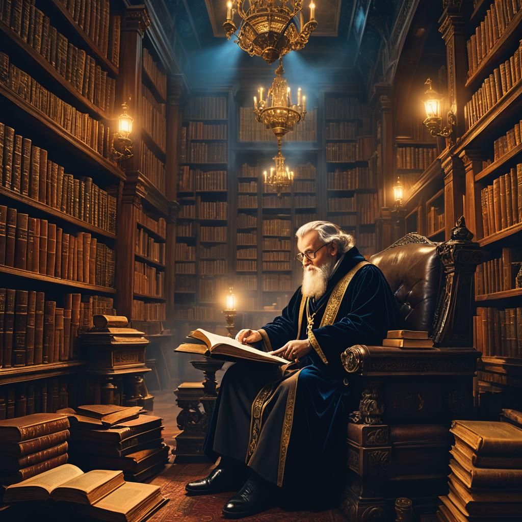 Academic Professor Scrutinizing a Screen in Library