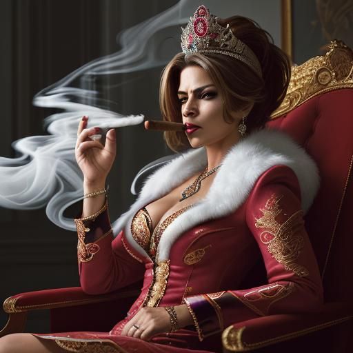 Female CEO Smoking Cigar in Power Suit