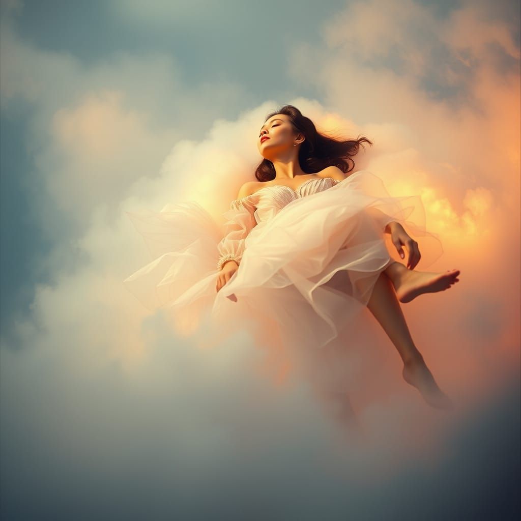 Ethereal Woman on Cloudy Dreamscapes