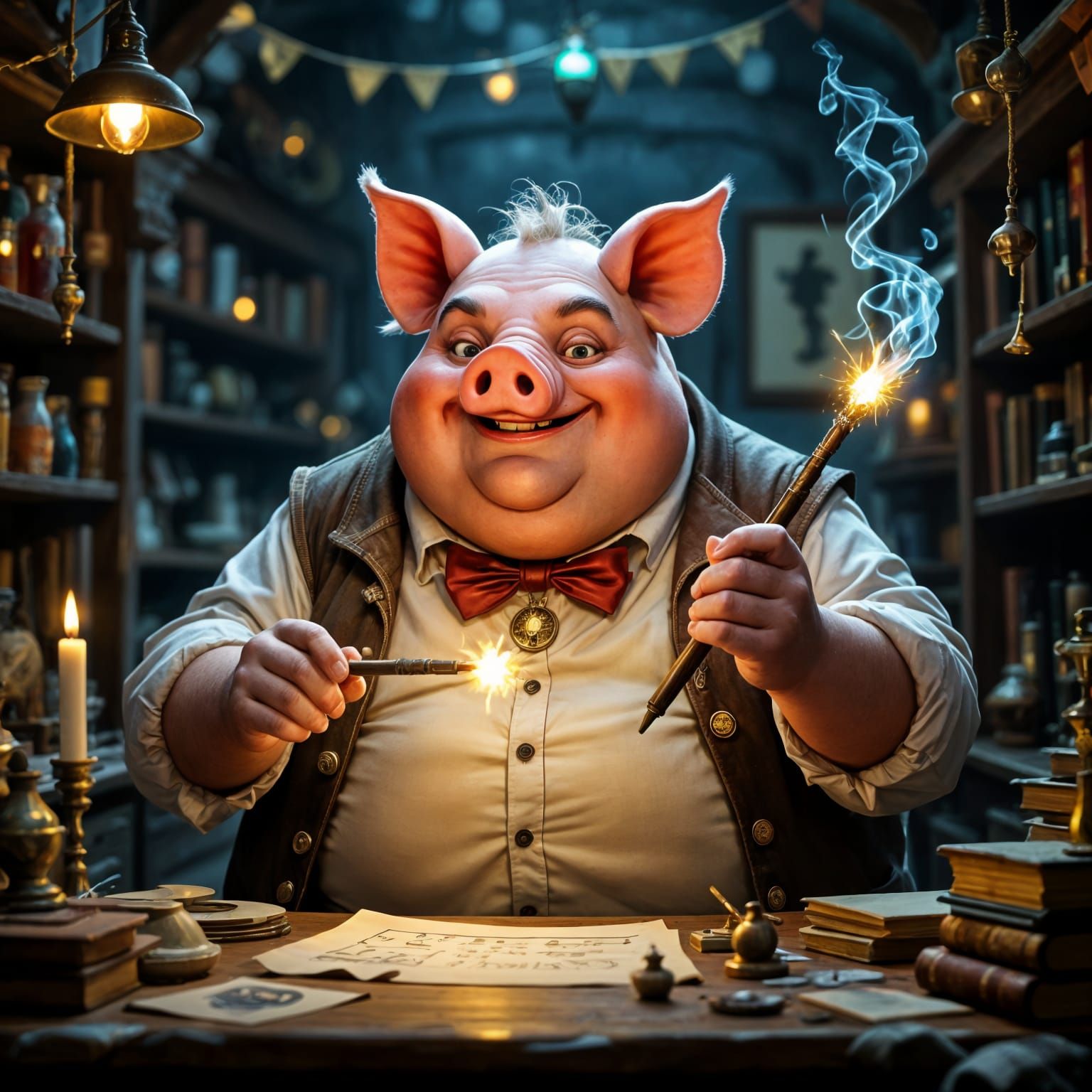 Pig-Headed Man Crafting Magic Wands