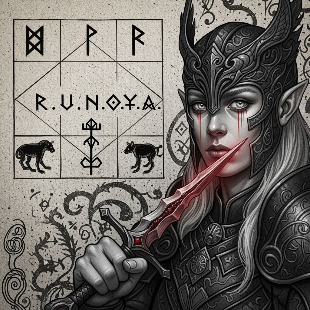 Dark Elf with Dagger in Abstract Symbolism Style