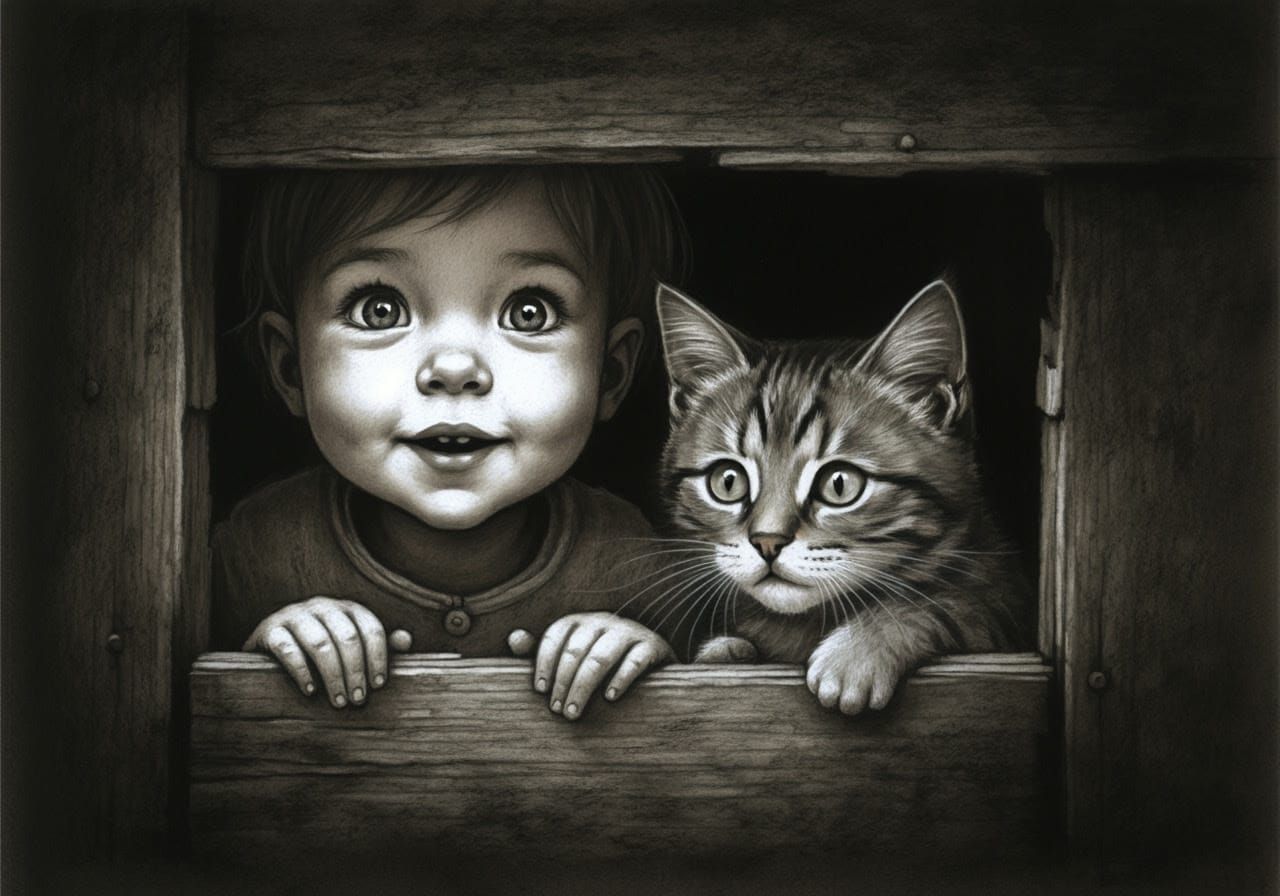 Innocent Curiosity in Charcoal