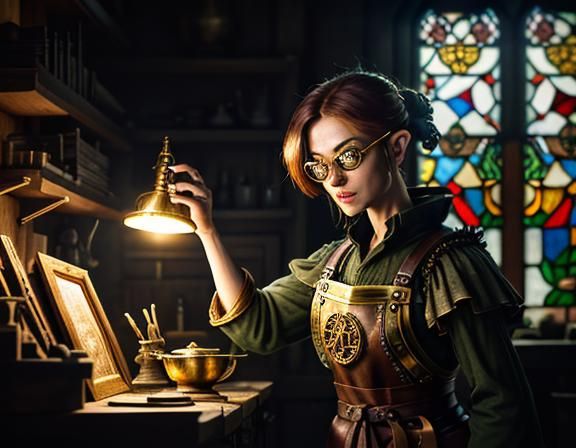 Gnome Automata Tinker in Golden Light