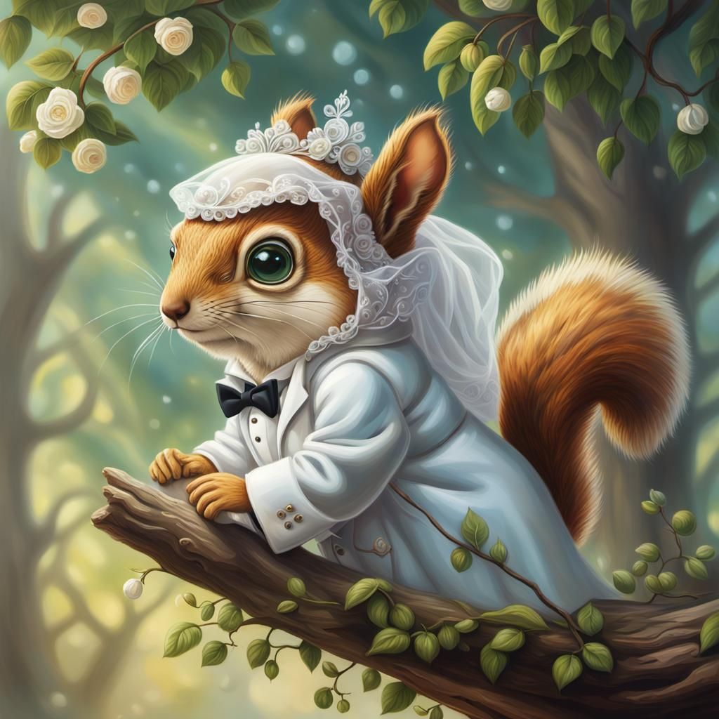 Squirrel Wedding Portrait in 3D Digital Art Style