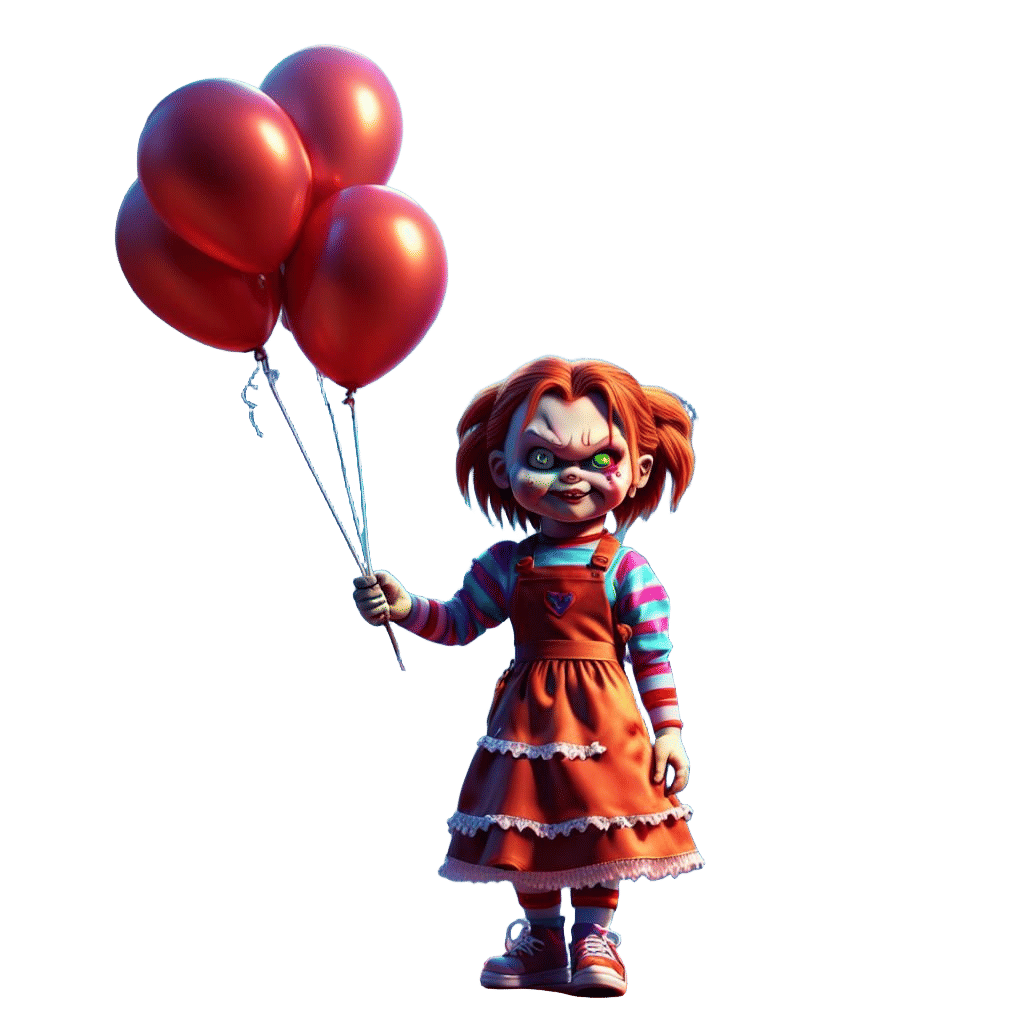 a realistic cute little girl dressed as chucky bride the ser...
