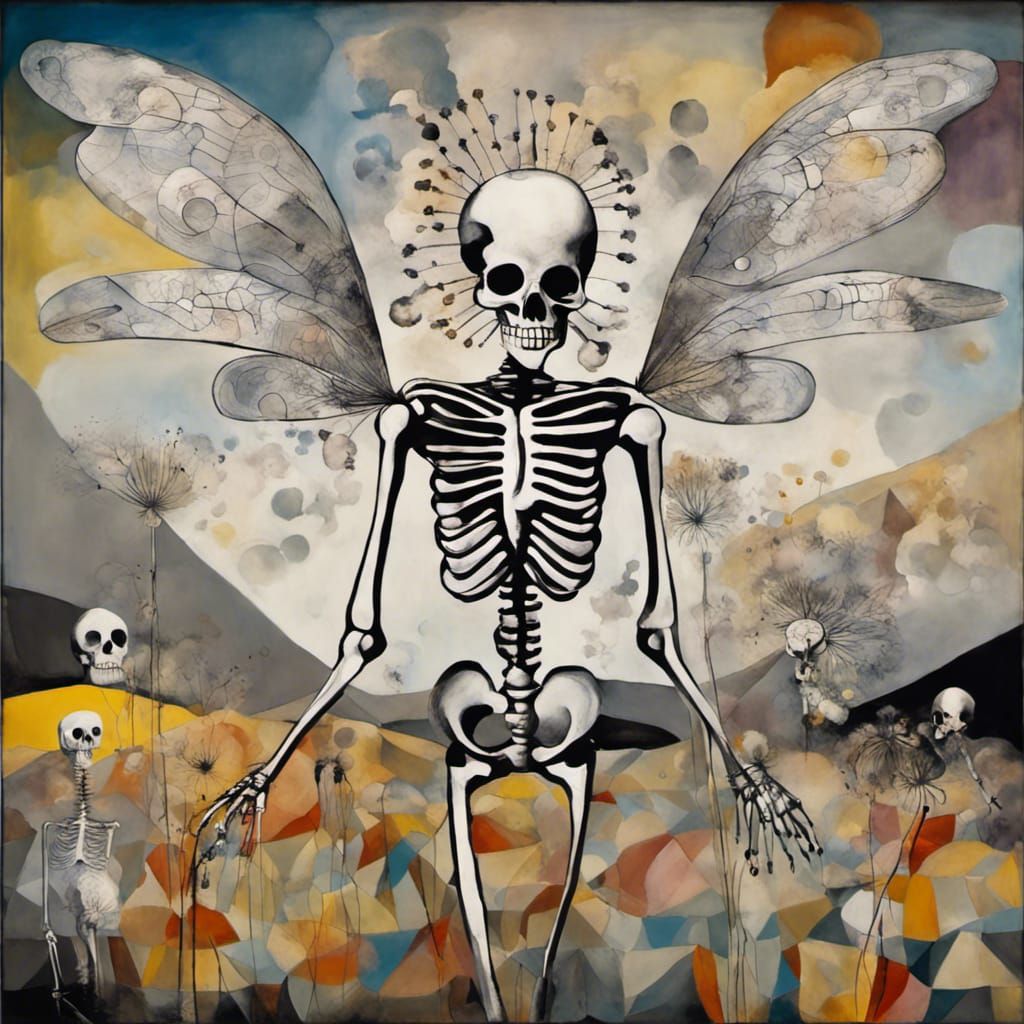 Surreal Winged Skull Fairy Family in Dreamscape
