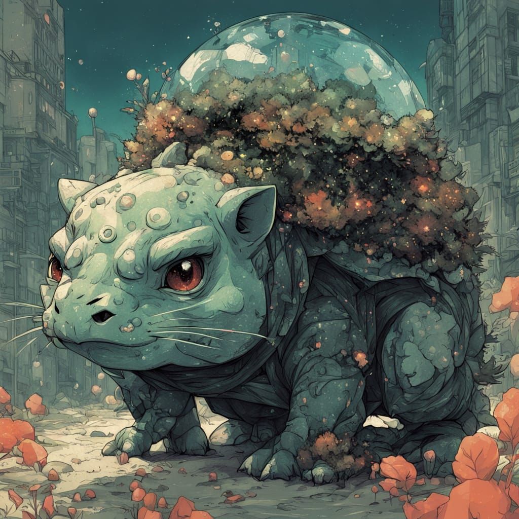 Anime-Inspired Masterpiece with Bulbasaur and Poke Ball
