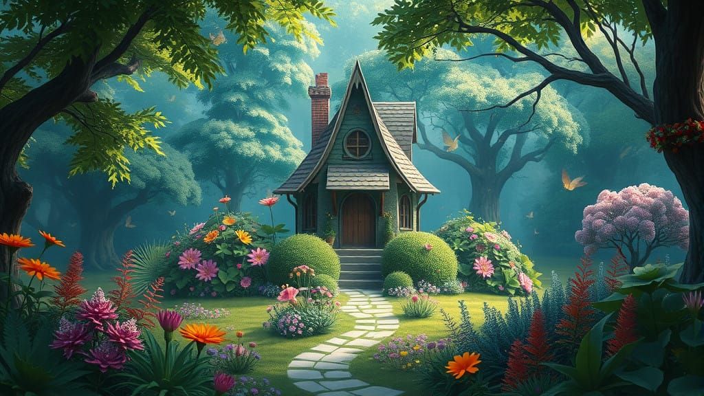 Whimsical Dream Garden in Fantasy Concept Art Style