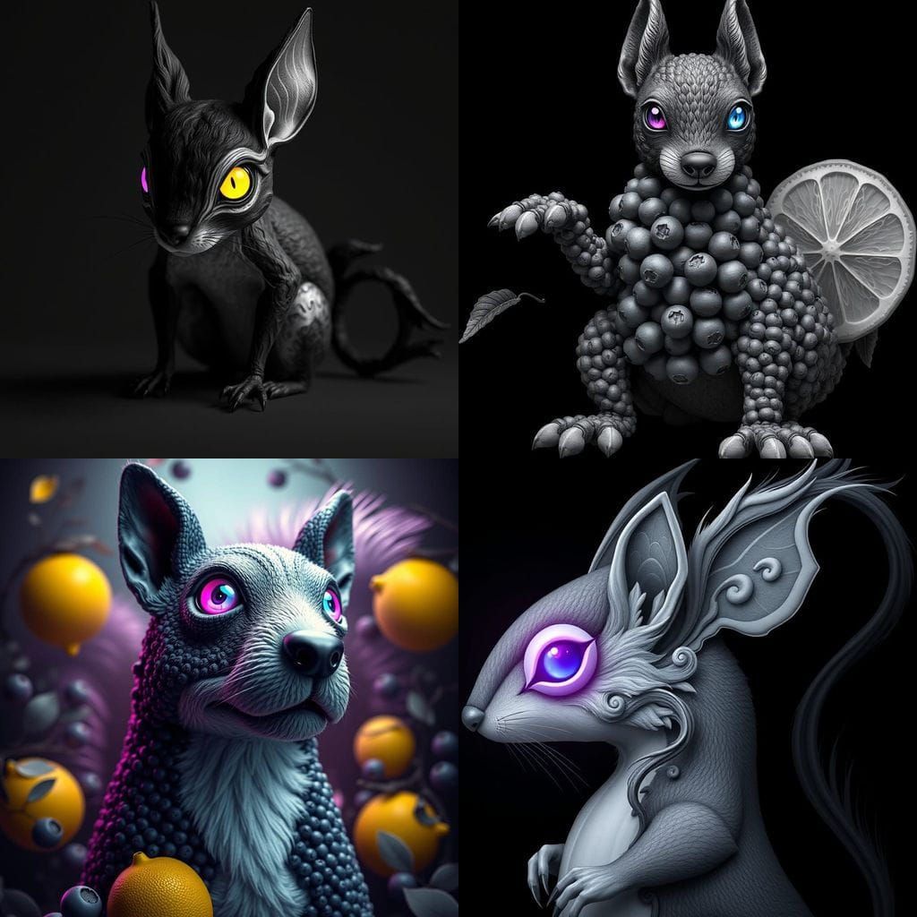 Surreal Black and White Blueberry Beast in Dark Fantasy Styl...