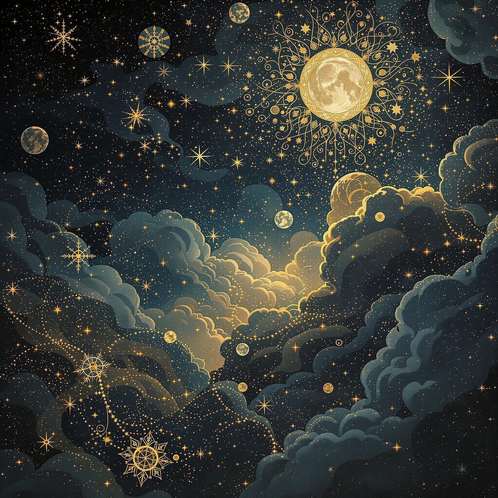 Dreamlike Night Sky in Art Nouveau Style