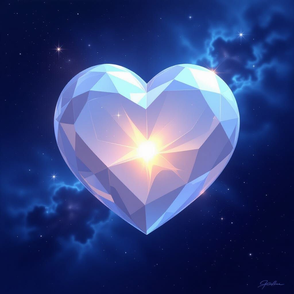 Glowing Crystal Heart in Cosmic Nebula