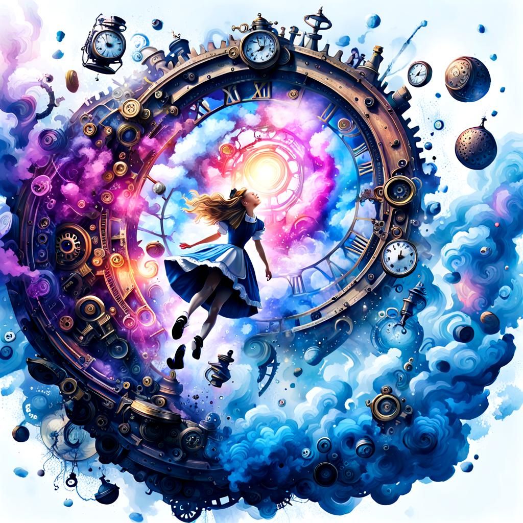 Steampunk Alice in Wonderland Surreal Illustration