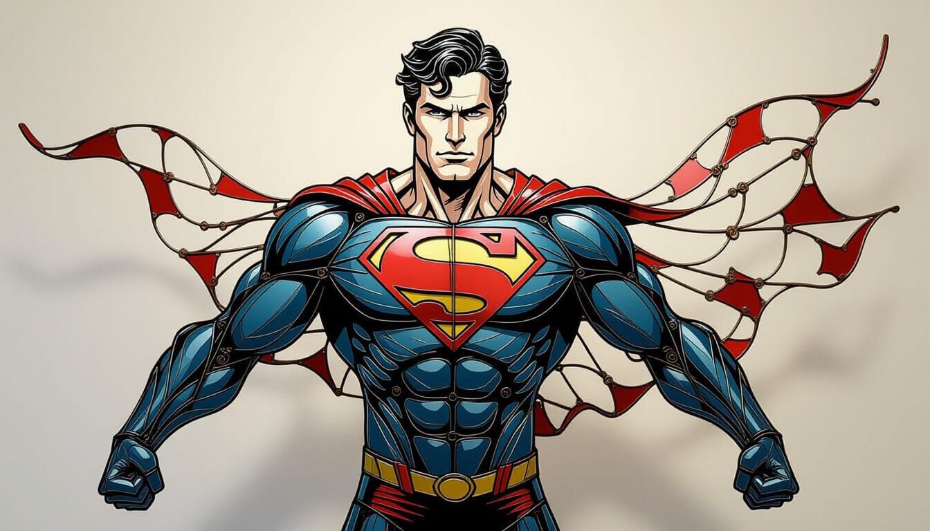 Intricate Metal Wire Sculpture of Superman