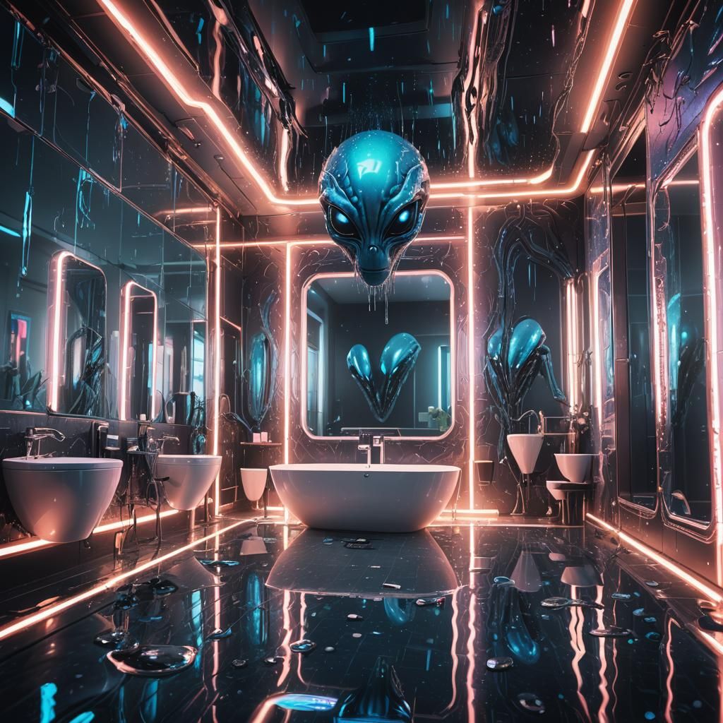 Sci-Fi Alien Bathroom with Neon Lighting