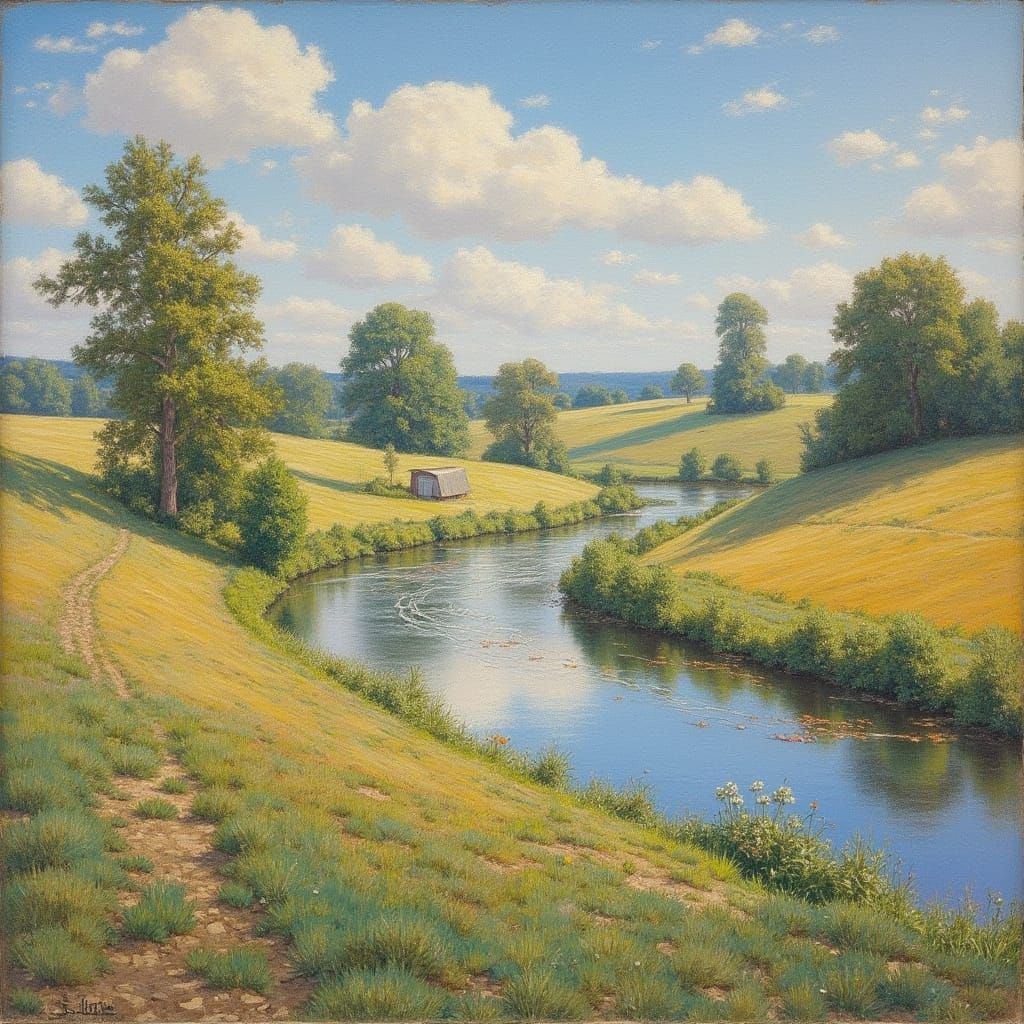 Starry Summer Night Countryside in Impressionist Style