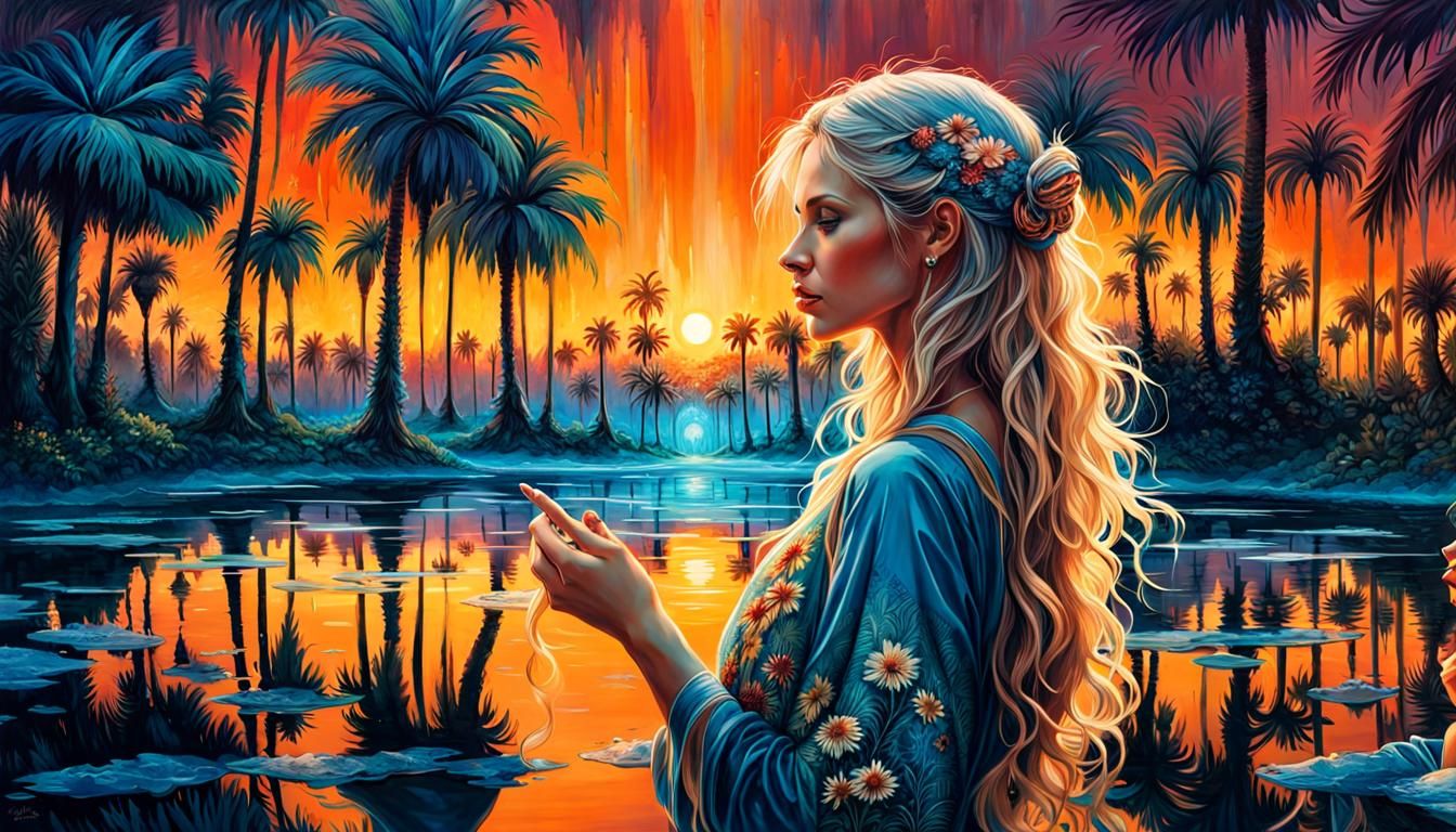 Bioluminescent Mother and Daughter Fantasy Art