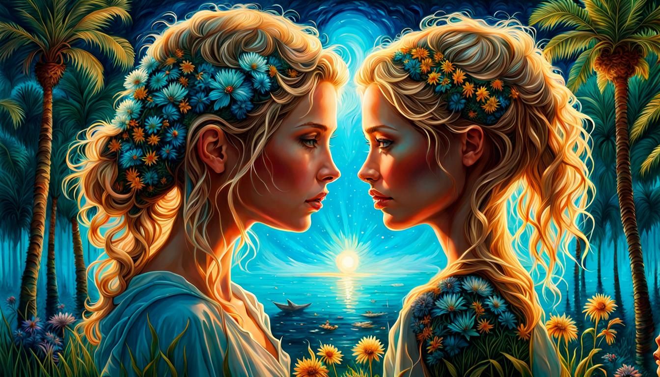 Bioluminescent Mother and Daughter in Dark Fantasy Style