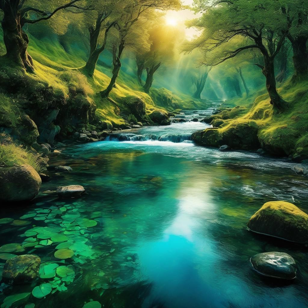 Fantasy Brook Scene with Alcohol Ink Effects