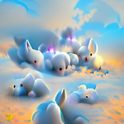 Fluffy Floating White Rabbits in 3D