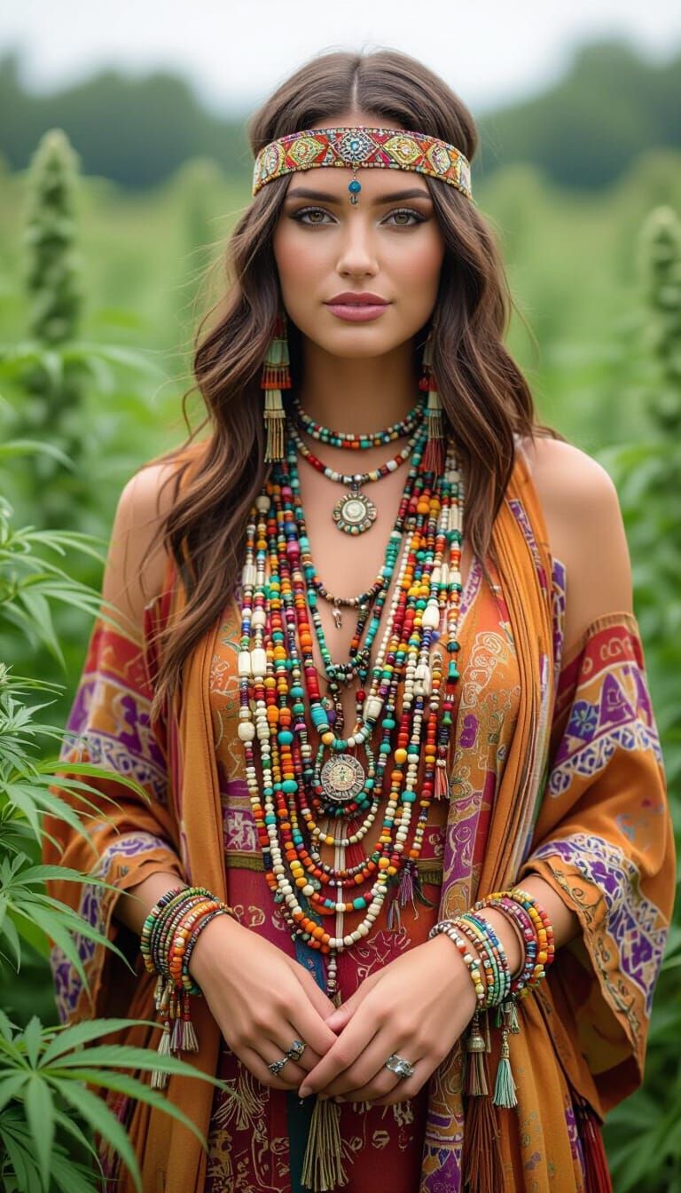 Beaded Hippy in Cannabis Field