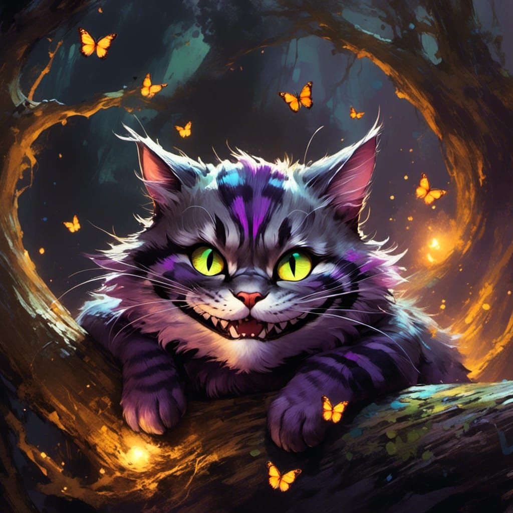 Cheshire Cat with Mischievous Grin in Anime Style