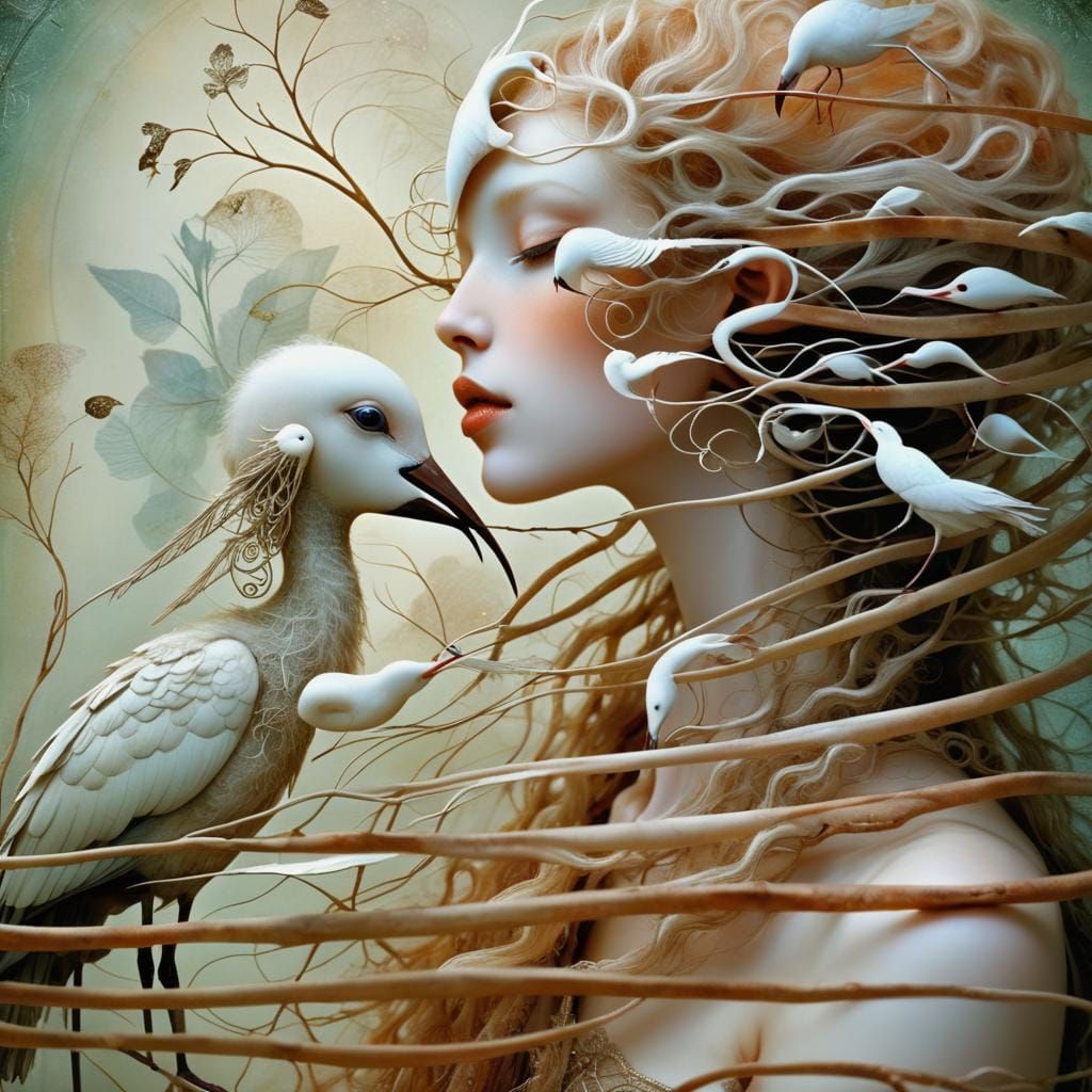 Enchanted Child with Ibis in Ethereal Forest