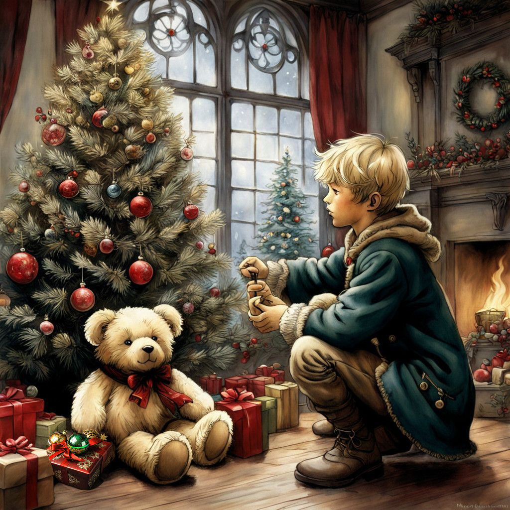 Whimsical Christmas Scene in Anime Style