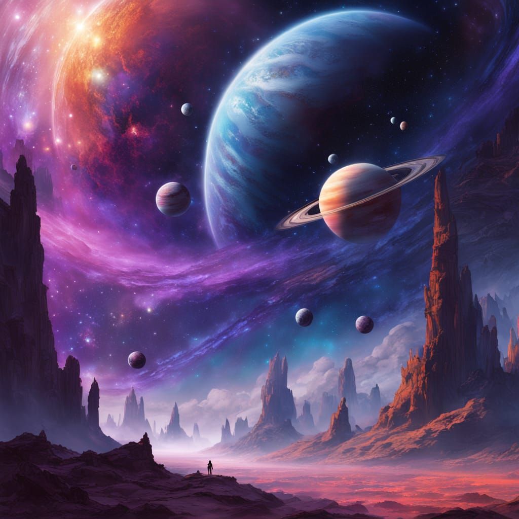 Celestial Odyssey in Vibrant Iridescent Hues