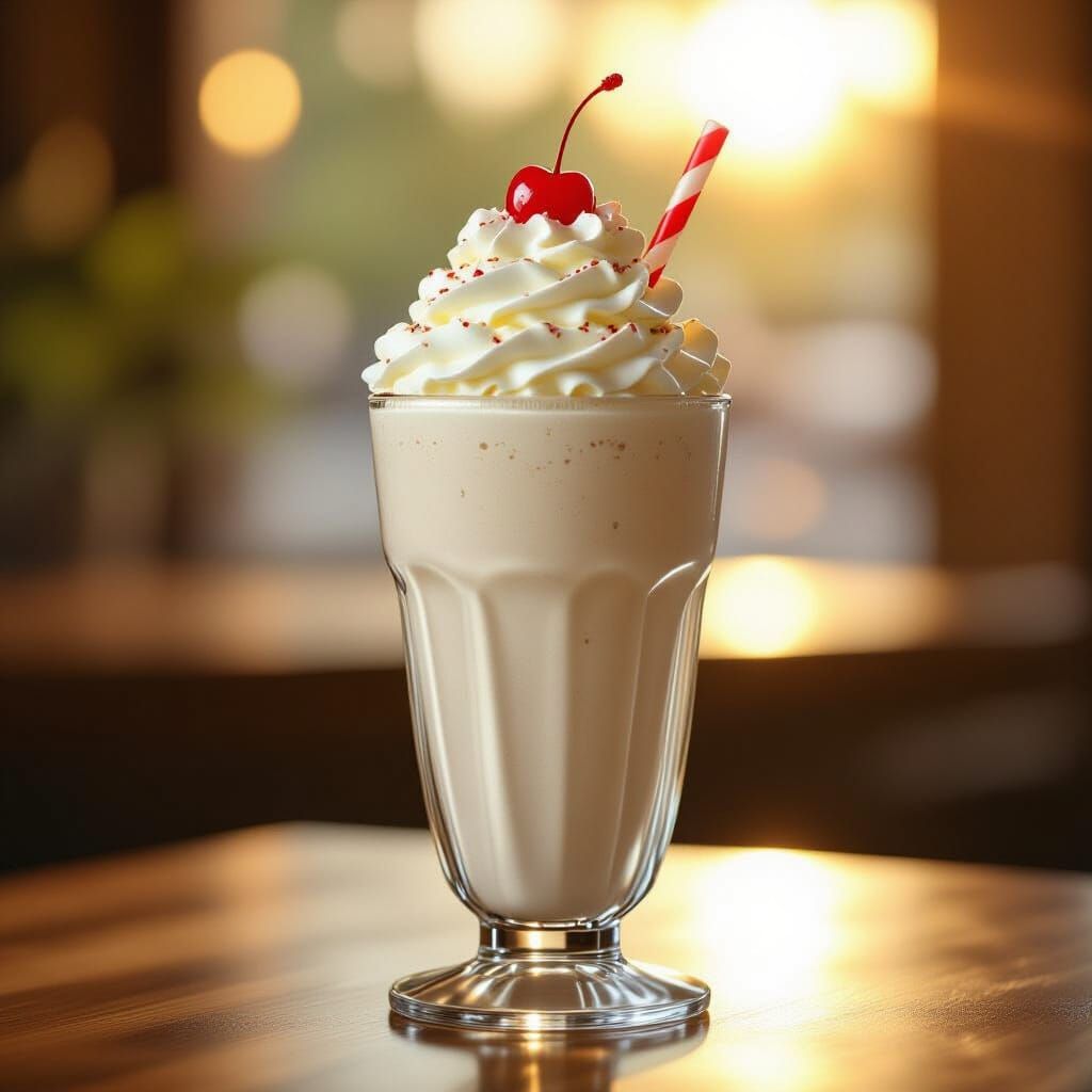 Creamy Banana Milkshake with Whipped Cream and Cherry