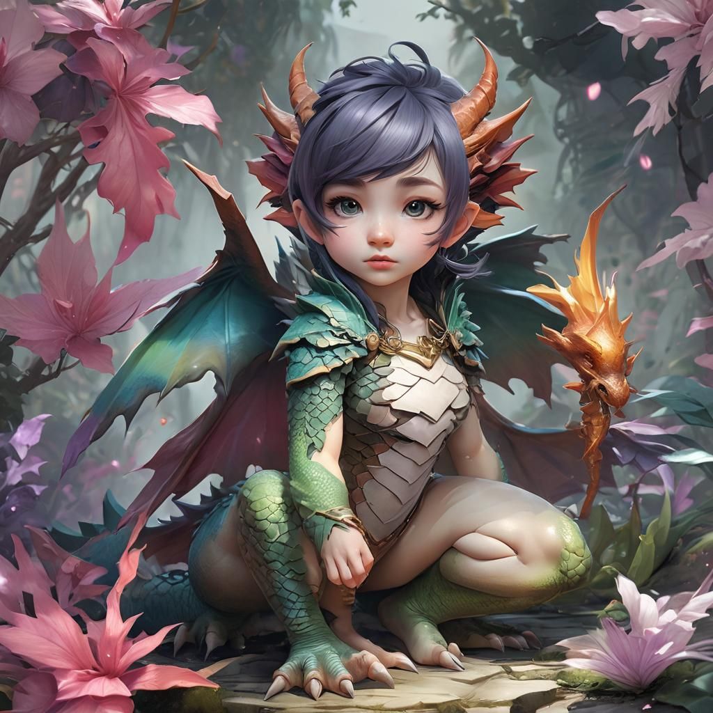 Watercolor Chibi Dragon in Pastel Fantasy Style