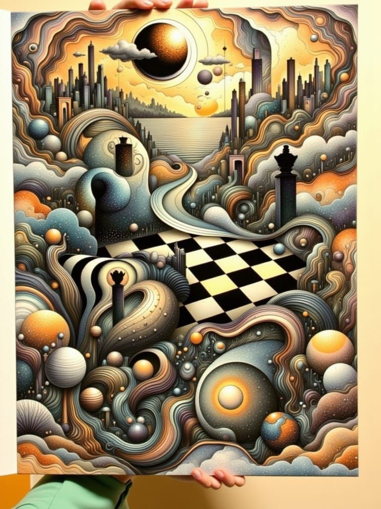 Optical Illusion: Twisted Chess Board in Surreal Style